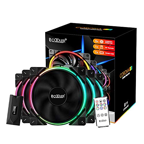 Pccooler 120mm Fan Moonlight Series 5 in 1 Kit Upgrade,PC-5M120 ARGB LED Computer Case Fan - PWM Cooling Fan - Dual Light Loop Quiet Fan/Multiple Light Modes with Wireless Controller for PC Case Pccooler 120mm Fan Moonlight Series 5 in 1 Kit Upgrade,PC-5M120 ARGB LED Computer Case Fan - PWM Cooling Fan - Dual Light Loop Quiet Fan/Multiple Light Modes with Wireless Controller for PC Case